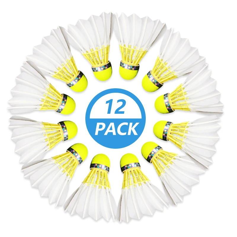 Pack of 12 3in1 Goose Feather Yellow Badminton Shuttlecock With Durability and Good Balance